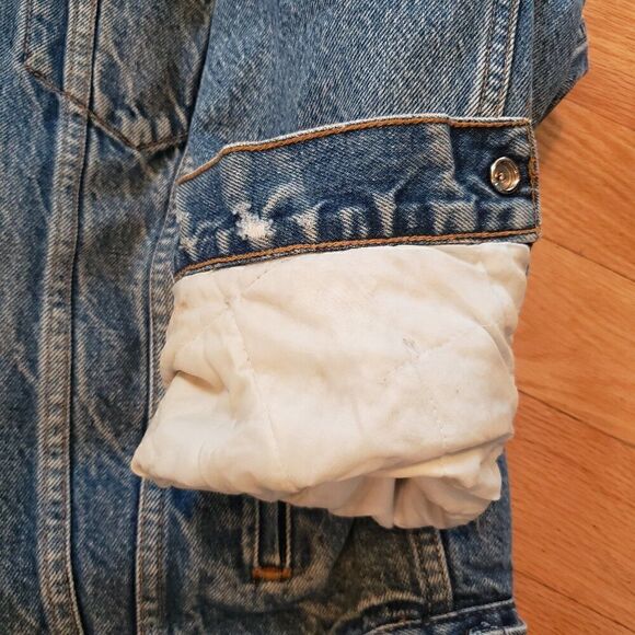Levis VTG Mens Sherpa Lined Trucker Denim Jacket Size L Blue Chore Coat - Picture 7 of 11